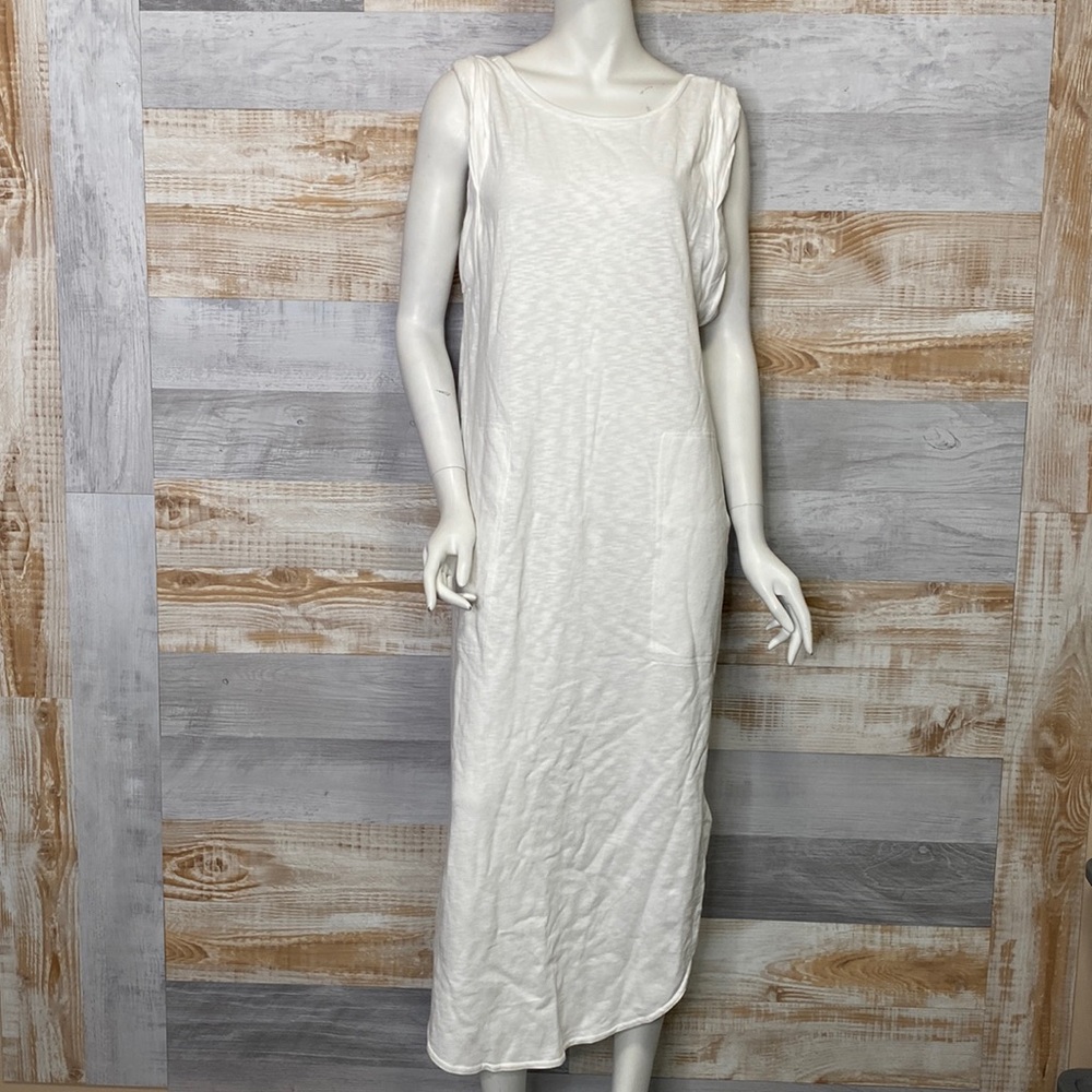 Free People Beach scoop neck long cover dress side pockets white size Large